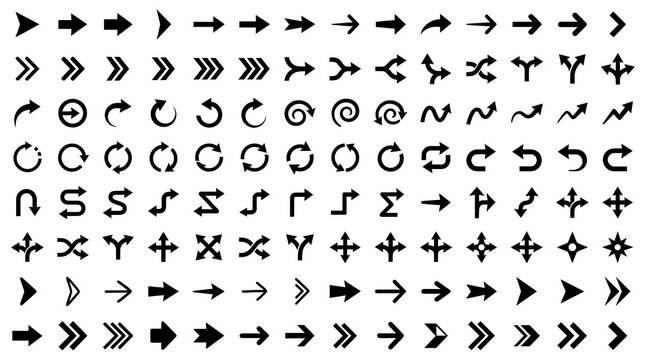 Set of black arrows icons vector illustration collection of directional symbols pointer signs