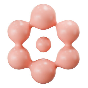 3D Glossy Abstract Peach Molecule Shape Isolated on White