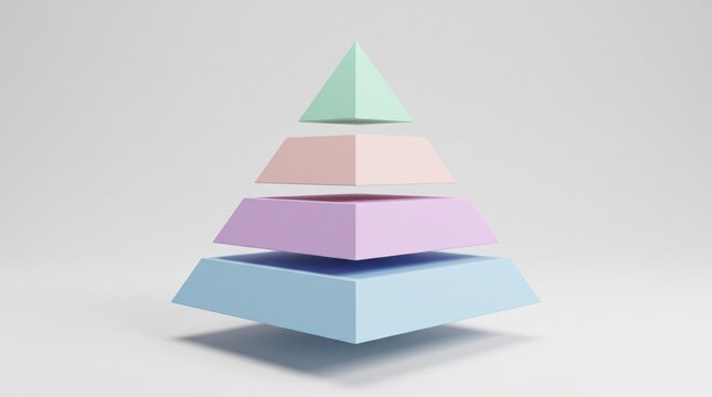 Pastel Pyramid Layers Floating In Sequence On A Clean White Studio Background