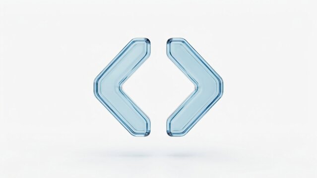 Glass code brackets symbol, 3D rendered programming icon