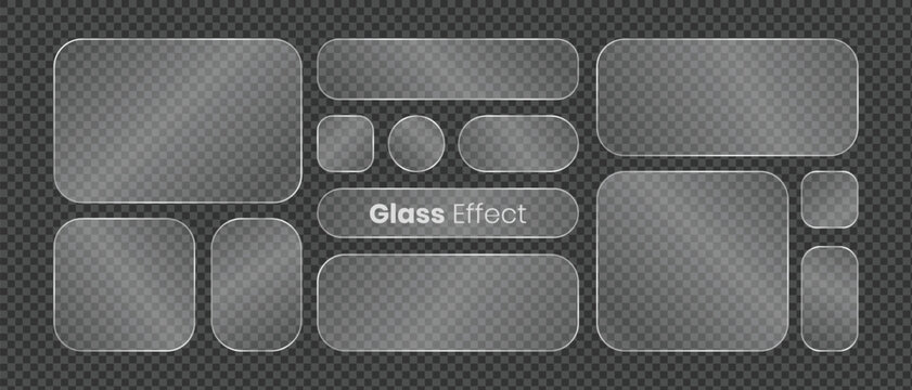 Frosted Glass morphism UI Frame Set with Transparent Glass Panels, Banners, and Buttons