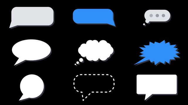 Speech bubble pack with blank chat, thought cloud and comic bubbles, copy space, luma matte