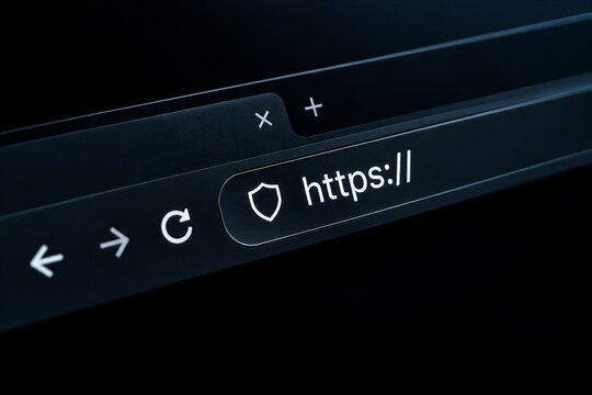 HTTPS Secure Website Address with Shield Icon in Dark Web Browser, Cybersecurity, Internet Privacy, SSL Encryption, Data Protection, Online Security, Safe Browsing and Digital Technology Concept