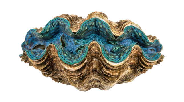 Decorative giant clam shell with blue patterned interior.
