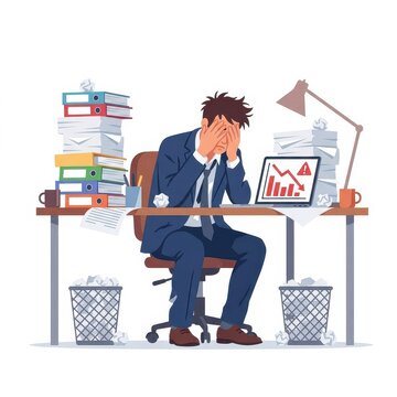 Stressed businessman overworked at office desk