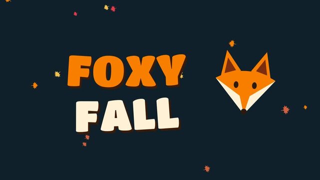 Foxy Fall animated typography with fox on dark background, autumn seamless loop