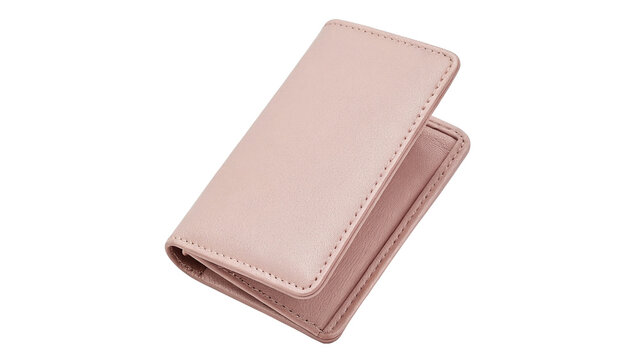 Closed elegant dusty pink leather zipper wallet clutch envelope women fashion accessory isolated on transparent background.