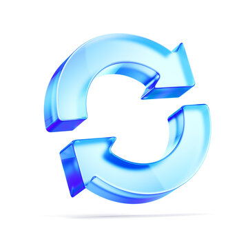 Circle arrow icon - refresh, reload, repeat and update symbol. 3d blue glass update, refresh icon - 3d rendering