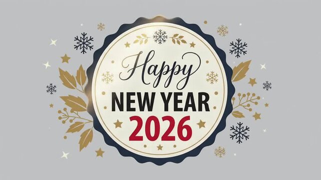 Happy New Year 2026 greeting card with snowflakes, motion graphic background loop
