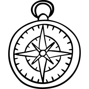 intage nautical compass line art vector illustration, sea navigation compass rose doodle