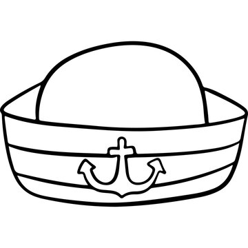 Cute sailor hat line art vector illustration, nautical marine cap doodle