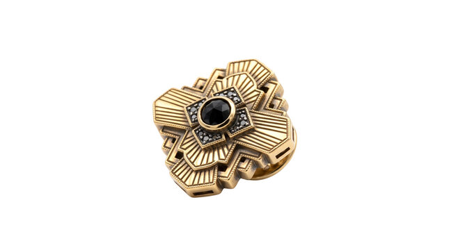 Vintage Art Deco gold ring with black gemstone, geometric sunburst jewelry design, elegant 1920s style accessory for high-end fashion isolated PNG with Transparent Background