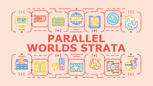 Parallel worlds strata banner infographic. Multiverse continuum, realm shadow, layers cosmos icon vector illustration
