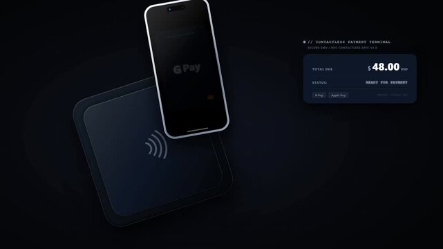 Secure financial technology concept showing smartphone wirelessly connecting for approved digital transactions.