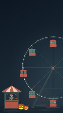 Halloween Ferris Wheel with Ghosts and Glowing Pumpkins