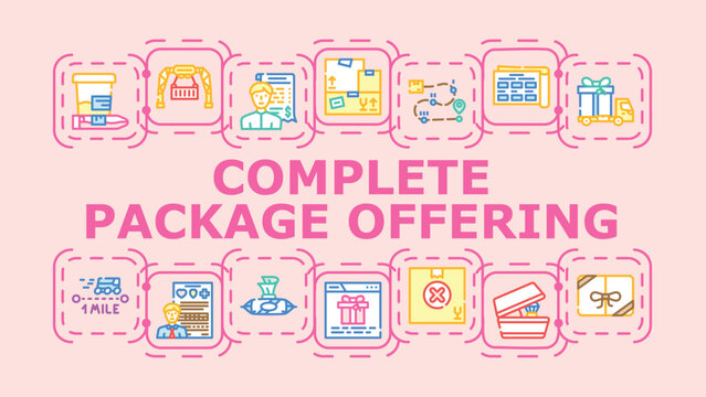 Complete package offering banner infographic. Assortment deal, product integrated, proposal bundle icon vector illustration
