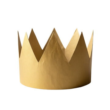 Gold paper crown party hat, isolated on transparent background