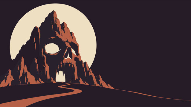 Skull Shaped Mountain with Haunted Cave Halloween