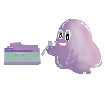 Cute jelly character decrypting secured digital data from a secure data box, representing data decryption and controlled access in cybersecurity systems.