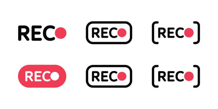 CAMERA, recording icon set, REC labels, video capture symbols, digital recording interface, vector illustration