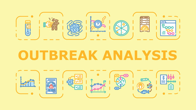 Outbreak analysis banner infographic. Containment tracing, response pathogen, contagion transmission icon vector illustration