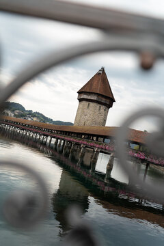 The wooden Ponte della Cappella in Lucerne and a panoramic view of the tower