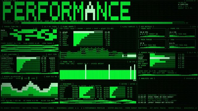 ASCII Performance Profiler Software Optimization Dashboard Green Terminal.