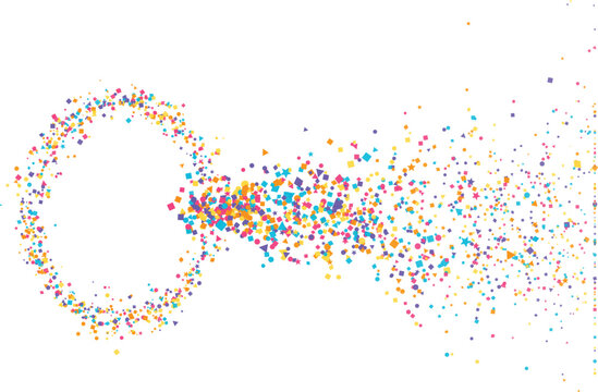 Abstract key shape dissolving into colorful confetti against white background conceptual idea modern graphic design