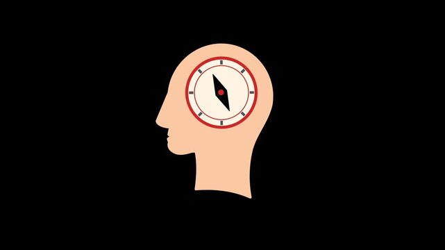 animated moral compass head illustration symbolizes integrity, ethics, personal values, and decision making.