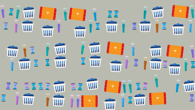 Pattern of laundry baskets, quivers, and hourglasses
