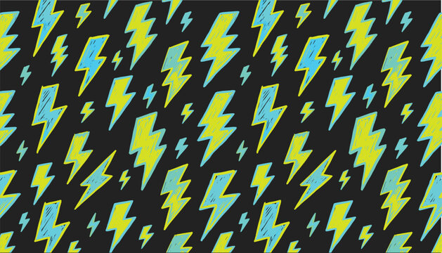 Neon scribble lightning bolt pattern on dark background