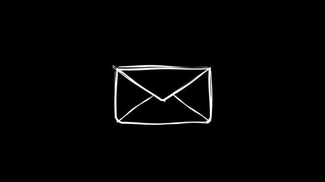 Hand Drawn open envelope letter email mail newsletter communication contact post 4K Animation with alpha transparent background