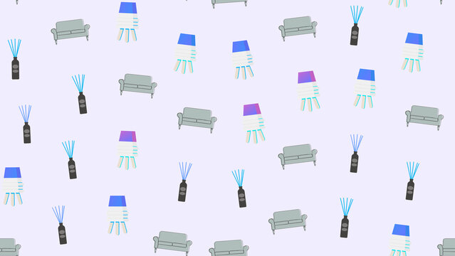Seamless pattern of sofas and reed diffusers