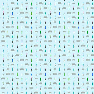 Seamless pattern of sofas and reed diffusers