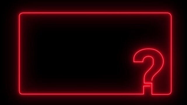 Question mark red neon line art frame animation on black background. Minimalist dark mode layout template for quiz, FAQ, and video title frame.4k animation video.