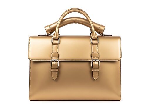 Brown leather briefcase with tan straps and buckles