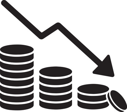 Vector icon of declining coin stacks showing financial loss and