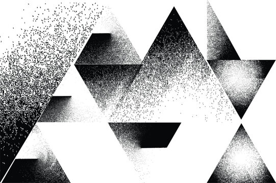 Sprayed black triangles composition .Graffiti art design . Noise textured ,Spray effect .Grunge texture .Art design triangular forms.Distressed element .Rough roller paint triangles .Vector 