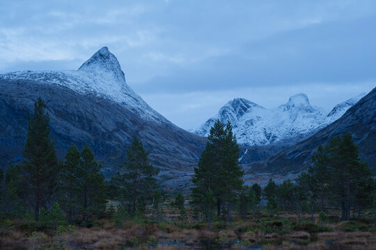 Dusting of autumn snow on B&oslash;rtind, &Aring;selidalen, Nordland, Norway