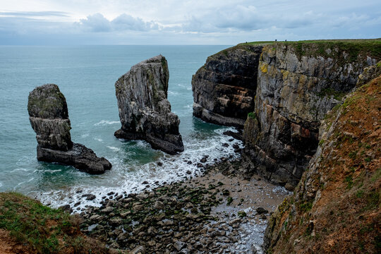 Dramatic sea stacks on the rugged Pembrokeshire coastline