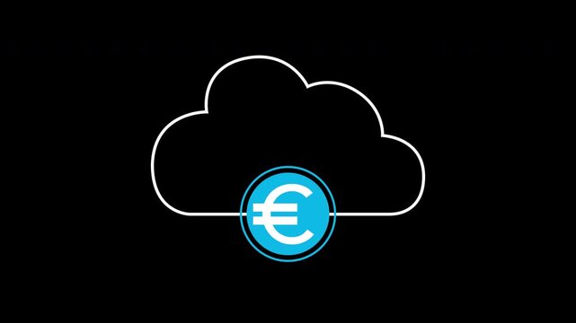 Cloud banking icon animation on transparent background showing money dollar coin and server cloud with trim paths in and out. Online fintech database storage, and financial technology system idea.