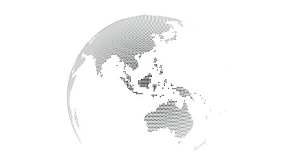 Gray halftone Earth globe showing Asia, Southeast Asia and Australia in a curved view. Geographic vector illustration for regional business presentations, travel infographics and educational design. © N R B