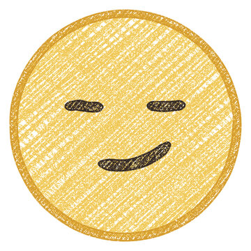 Hand drawn colored pencil smirking emoji face isolated on transparent background
