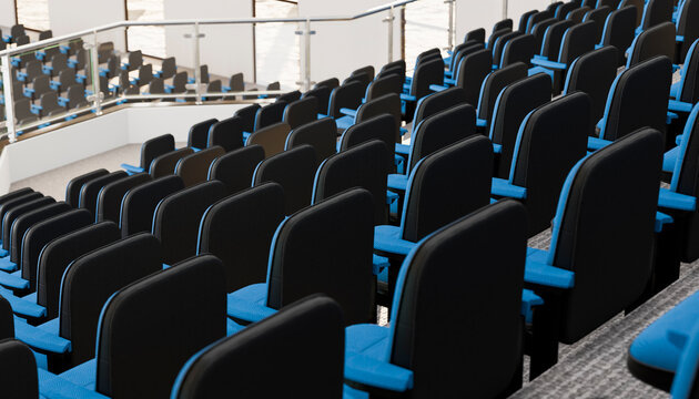 Empty auditorium seats in a modern conference room interior