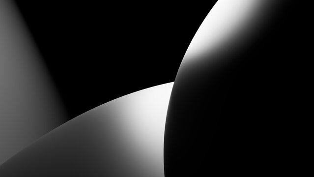 Abstract digital illustration of smooth black and white curved shapes