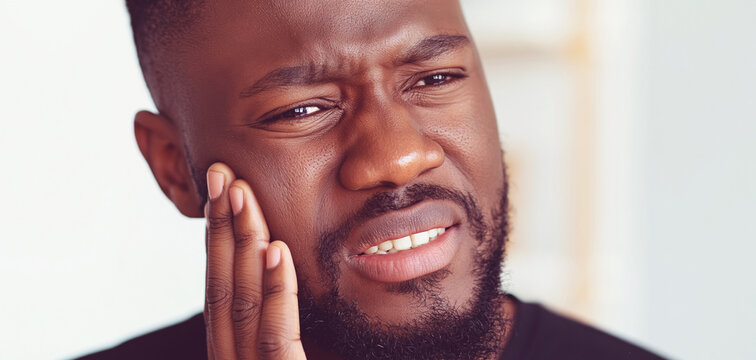 Man grimacing with toothache, pressing hand to cheek as dental pain and oral sensitivity disrupt comfort and signal a need for care