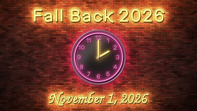 Adjusting wall clock from 2:00 to 1:00, daylight saving time ends reminder on November 1, Fall Back concept video.