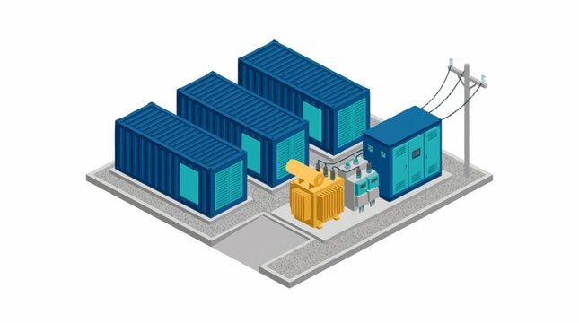 Isometric Shipping Containers With Solar Power Station.