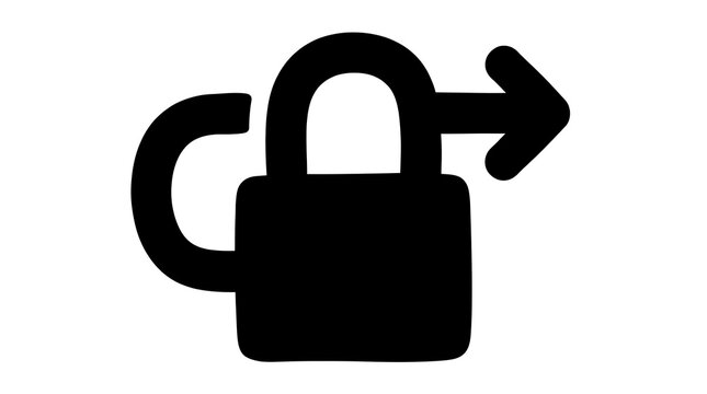 Black Padlock Icon with Arrow Pointing Right for Security Concept