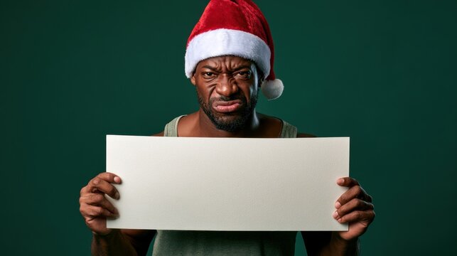 Angry Christmas Man Holding Large Blank White Sign